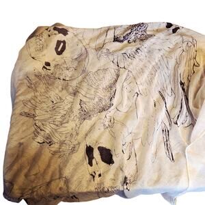 D&Y white and black Skull and hawk large sheer shawl